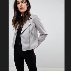 NWOT ASOS Suedette Biker Jacket Gray US 10